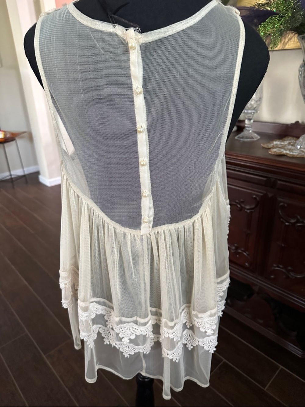 Sheer Ivory Crochet Lace Peplum Tunic - Picture 2 of 6